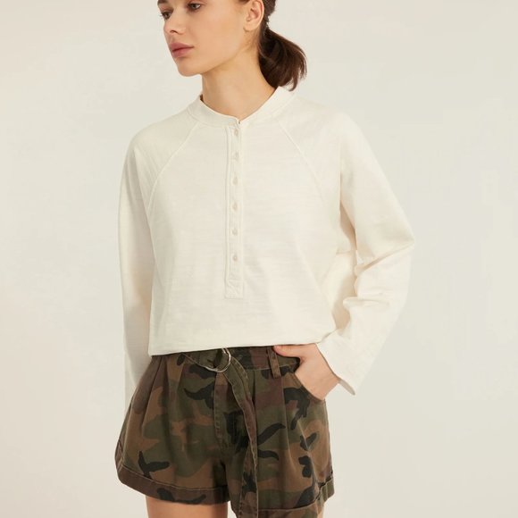 SO UPTIGHT LIGHTWEIGHT SLUB COTTON PLUNGE HENLEY IN EGGSHELL - Picture 1 of 6